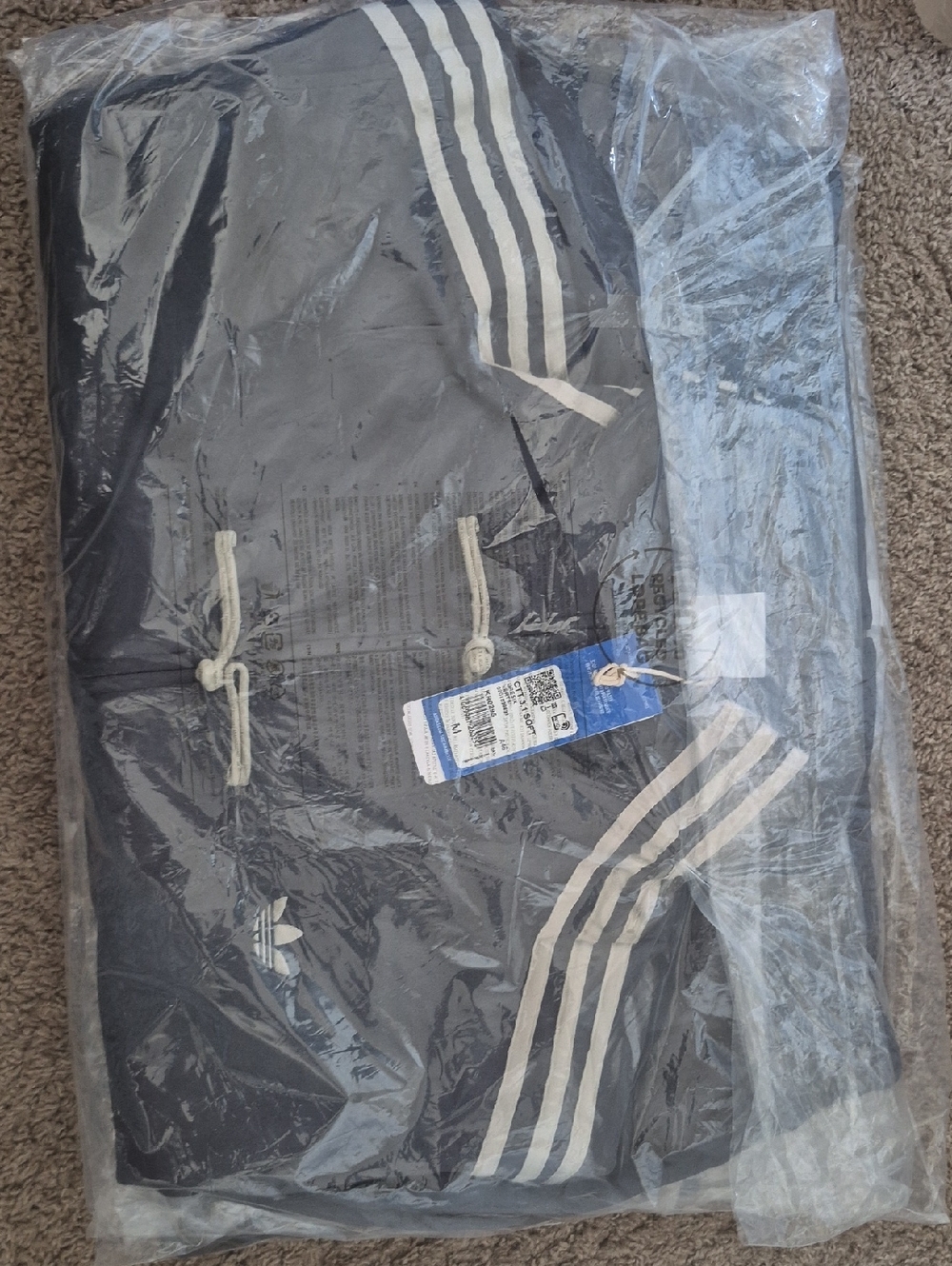 adidas Navy Blue Hoodie with White Three-Stripes M